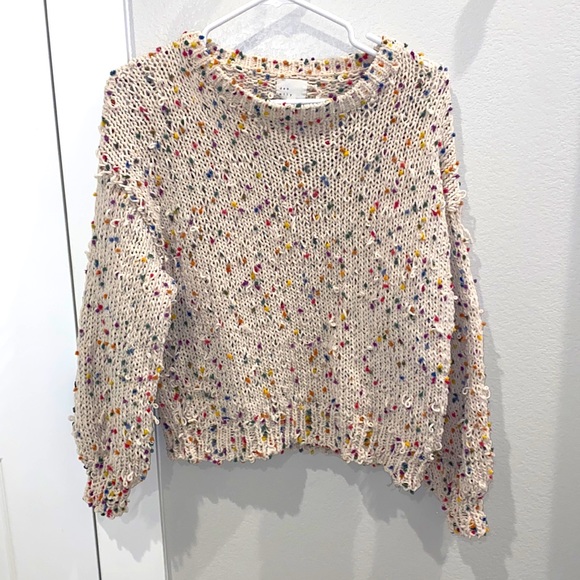 EUC Dee Elly Colorful Boutique Rainbow “Pulled” Knit Sweater Size M Medium - Picture 1 of 10